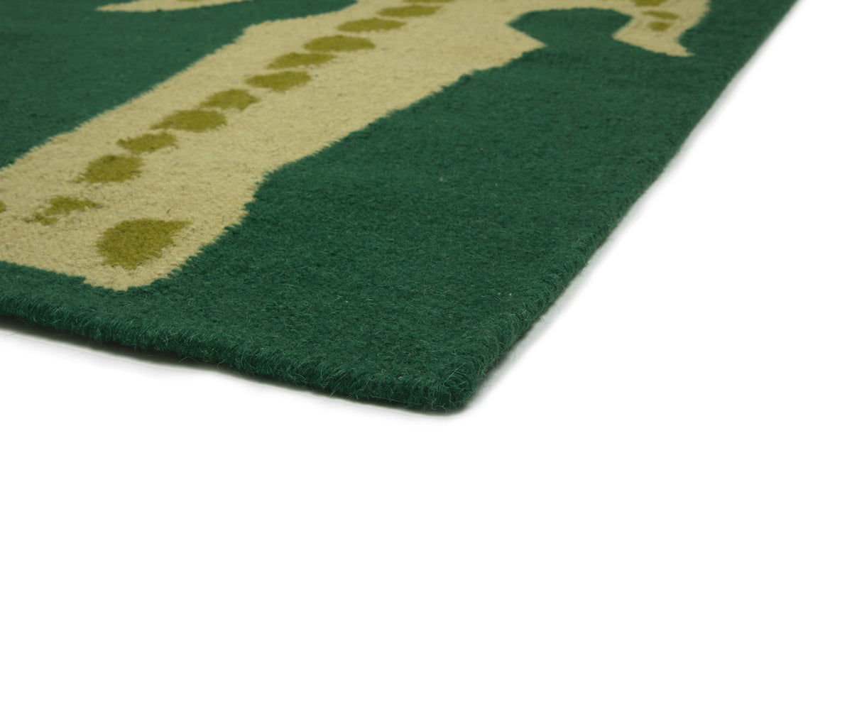 Cold Picnic | Crocodile Flatweave Rug - Dark Emerald