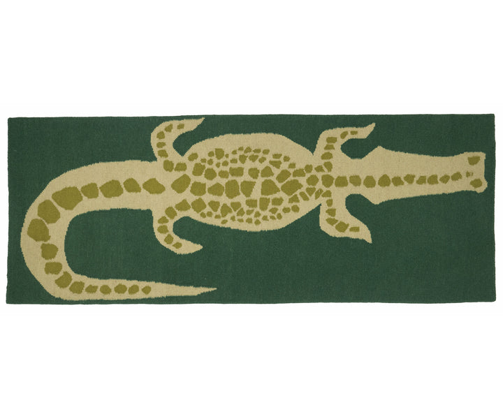 Wool Flat Weave Crocodile Runner - Dark Emerald